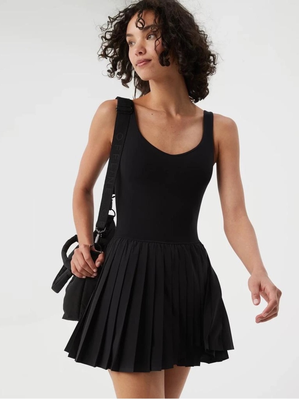 OFFLINE By Aerie Real Good Tiebreaker Pleated Athletic Tennis Dress Black Size S